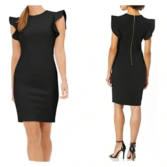 Calvin Klein Navy Blue Ruffle Sheath Dress Size 6 - Picture 1 of 7